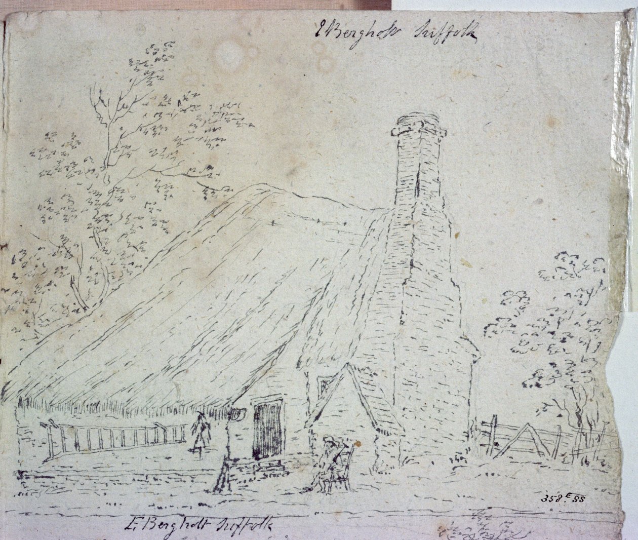 Cottage em East Bergholt, com um cottager (desenho) de John Constable