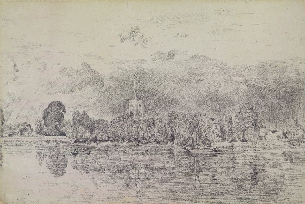 Igreja de Fulham do outro lado do rio, 1818 (grafite sobre papel) de John Constable