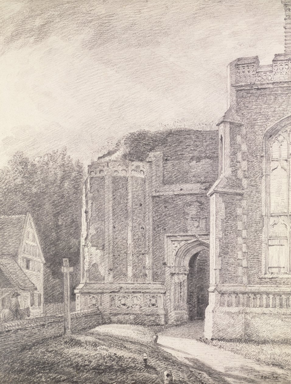 Arco Sul da torre em ruínas da Igreja de East Bergholt (desenho a lápis) de John Constable