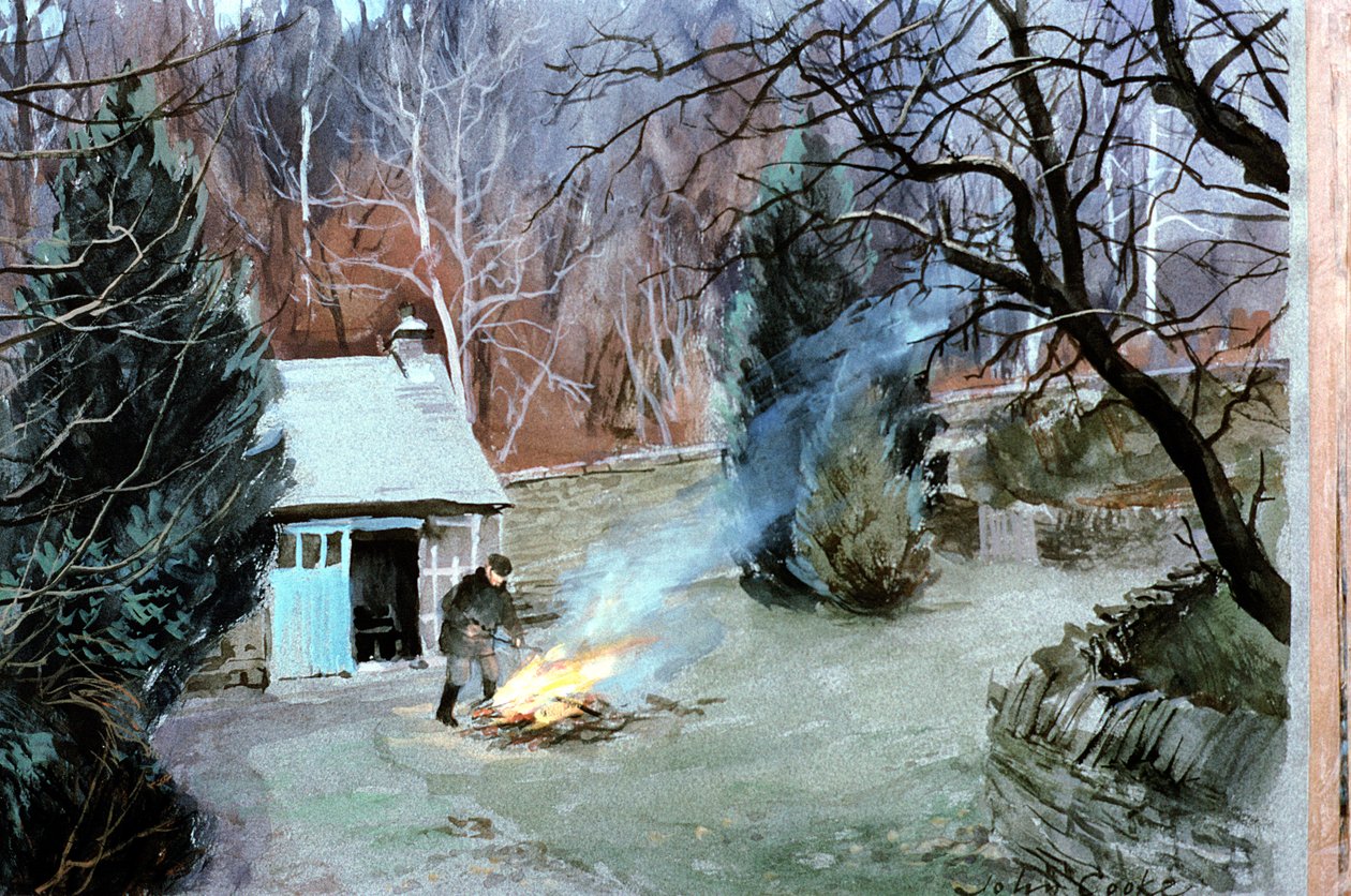 Lakeland Bonfire, 1996 (guache) de John Cooke