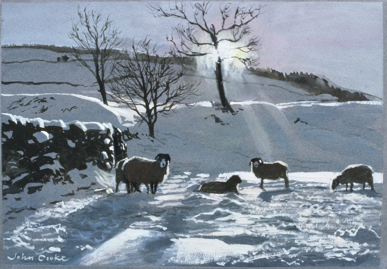 Tarde de Inverno em Dentdale, 1991 (guache) de John Cooke