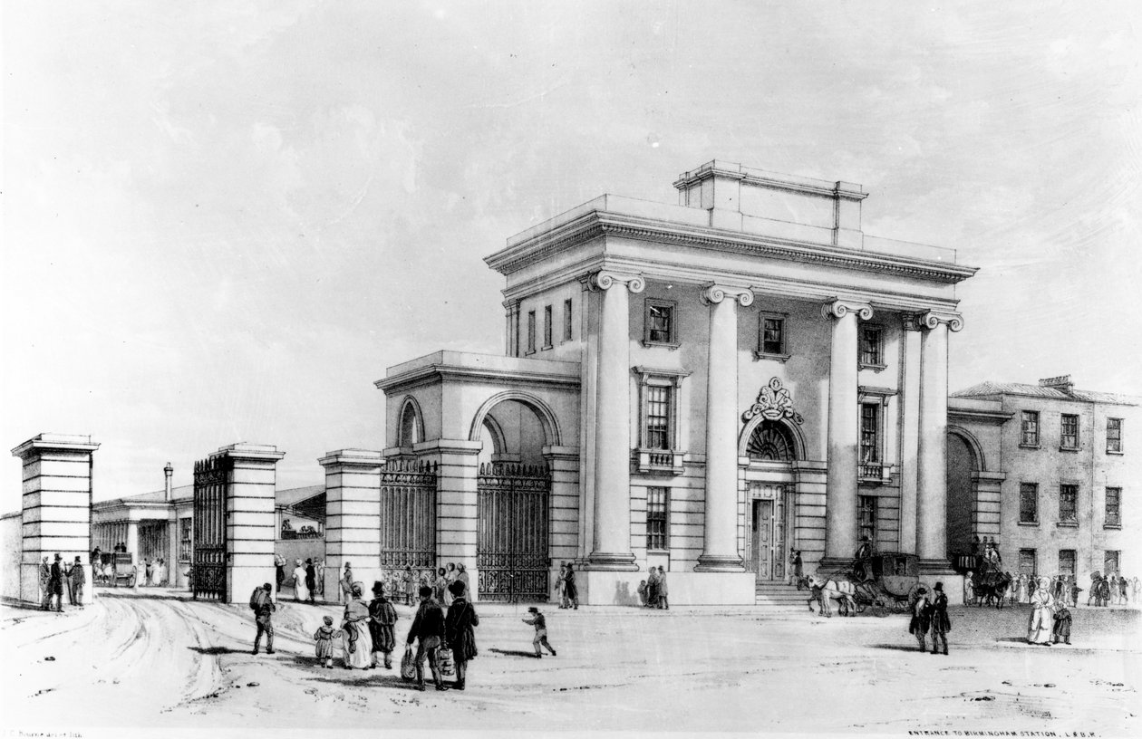 Entrada para a estação de Birmingham, 1838 (caneta, tinta e papel) de John Cooke Bourne