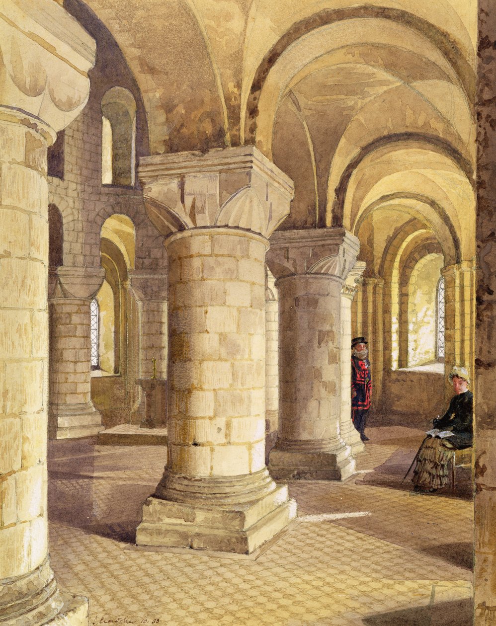 Vista interior da capela de São João, Torre de Londres, 1883 de John Crowther
