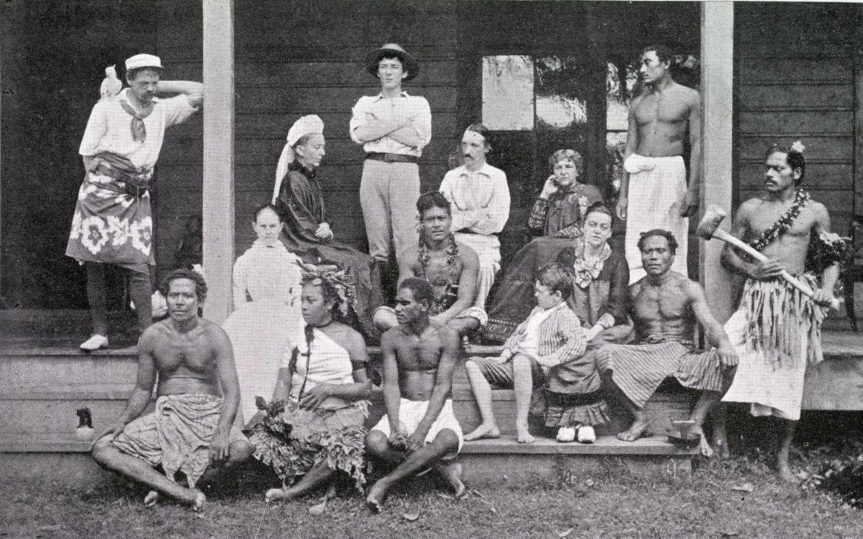 Robert Louis Stevenson com sua família em Vailima, Samoa, 1892 de John Davis