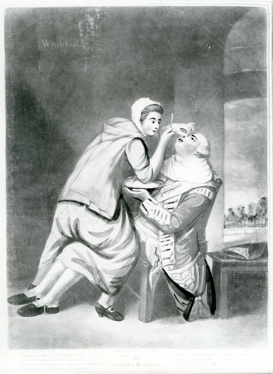 O Barbeiro Feminino, 1770 (mezzotint) de John Dixon