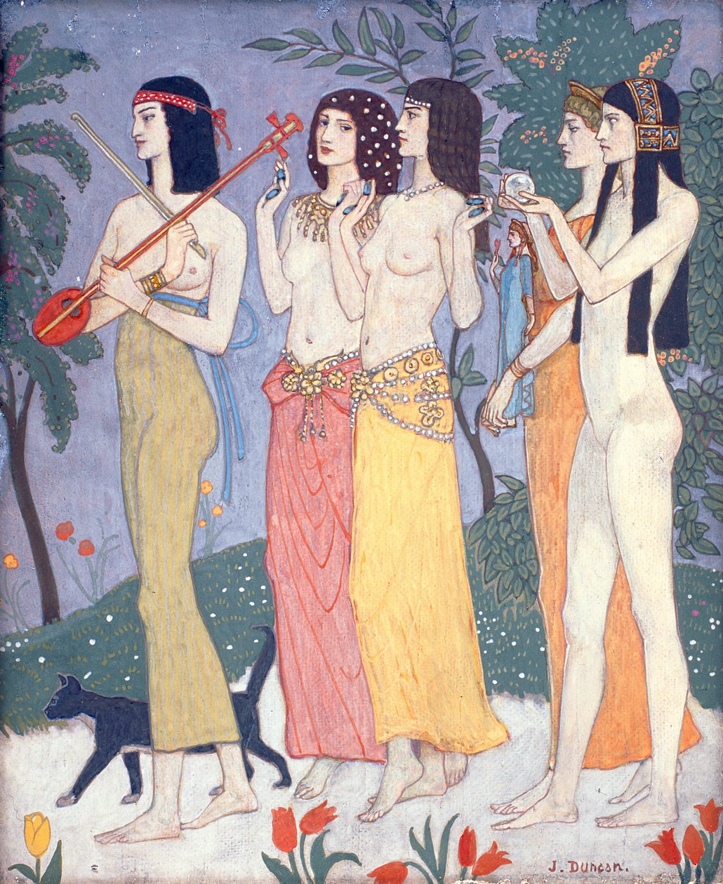 Os assistentes da rainha de Sabá (têmpera no painel) de John Duncan