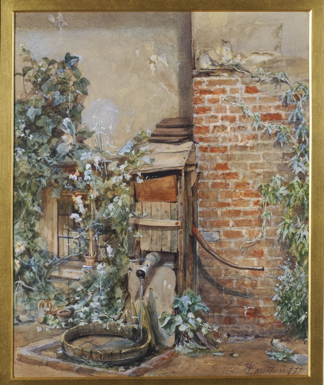 Estudo de uma velha bomba de água, 1877 wc em papel de John Edward Newton