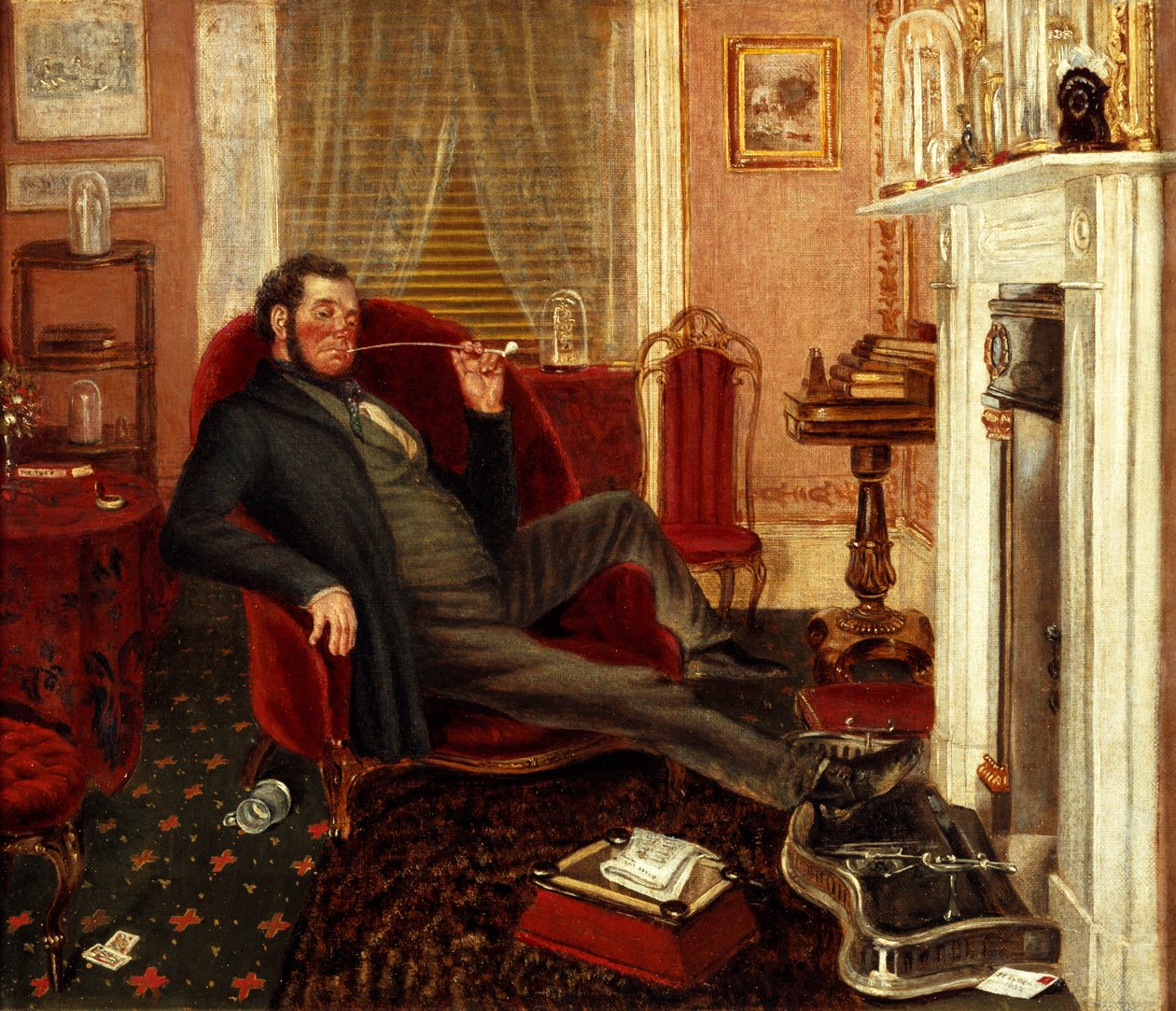 Homem, fumar, em, um, parlour, 1862 de John Edward Soden