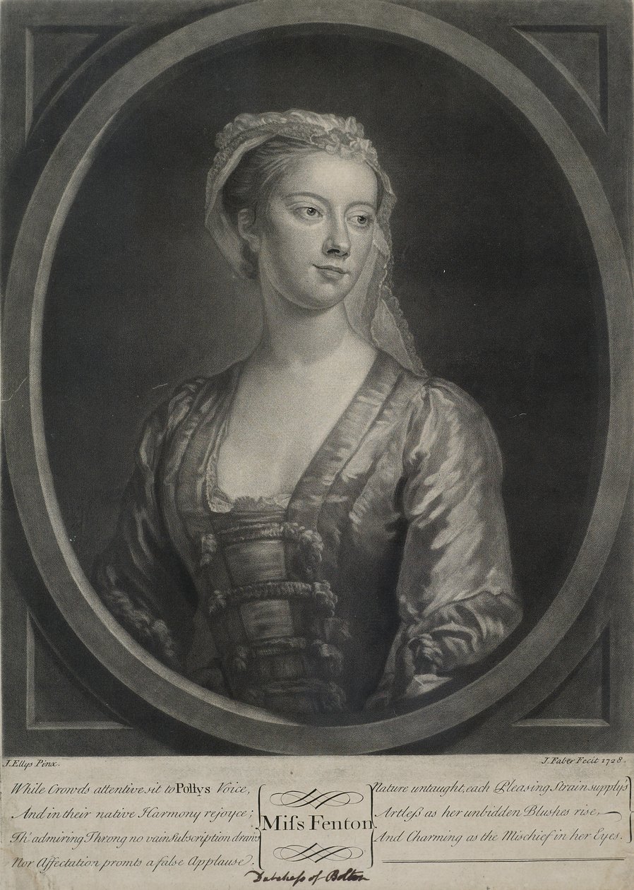 Miss Fenton, gravada por John Faber, o Jovem (c.1695-1756), 1728 (mezzotint) de John Ellys