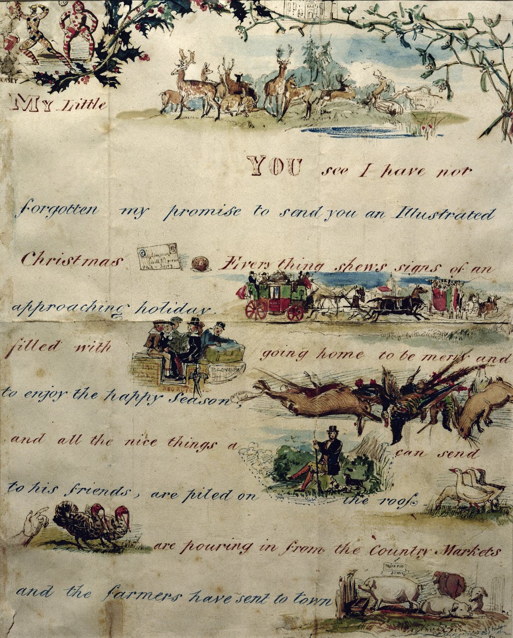 Uma carta de Natal escrita com pictogramas (caneta e tinta e papel no papel) (ver 199385 para o fim da carta) de John Everett Millais