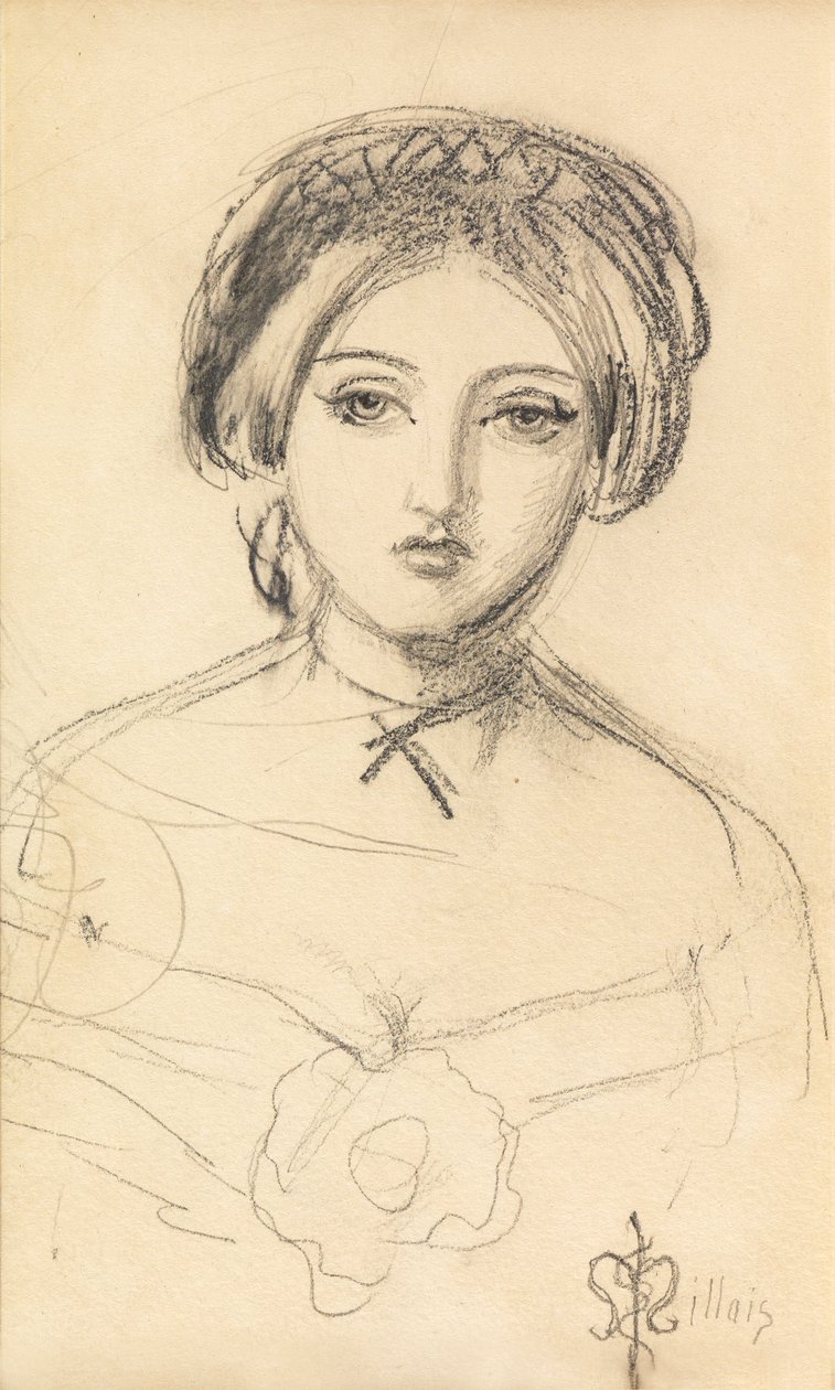 Uma beleza inglesa à maneira de John Leech, c.1853 de John Everett Millais