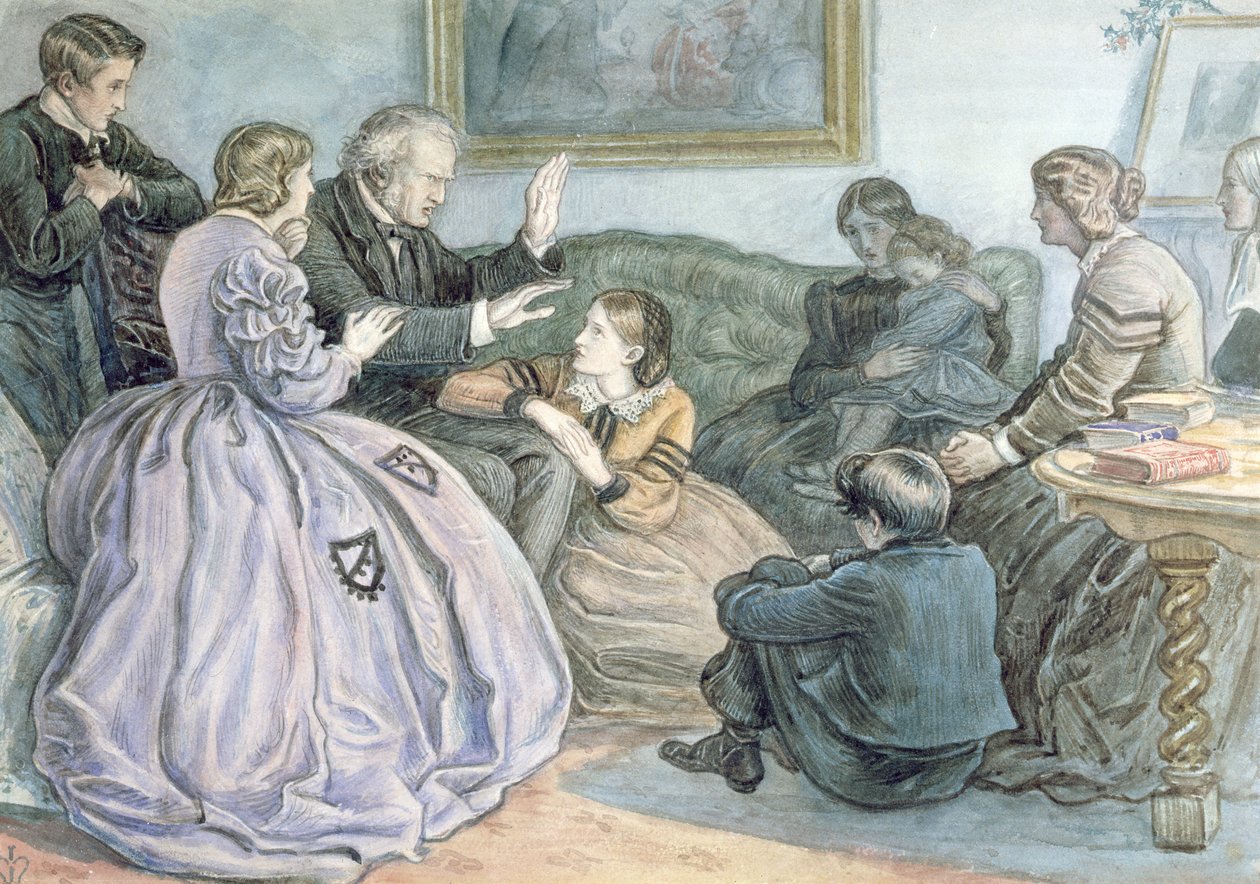 Christmas Story-Telling, Um Conto de Inverno, 1862 (wc over pencil on paper) de John Everett Millais
