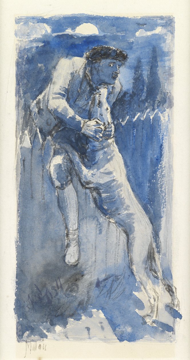 Defesa, c.1849-50 (lápis e lavagem no papel) de John Everett Millais
