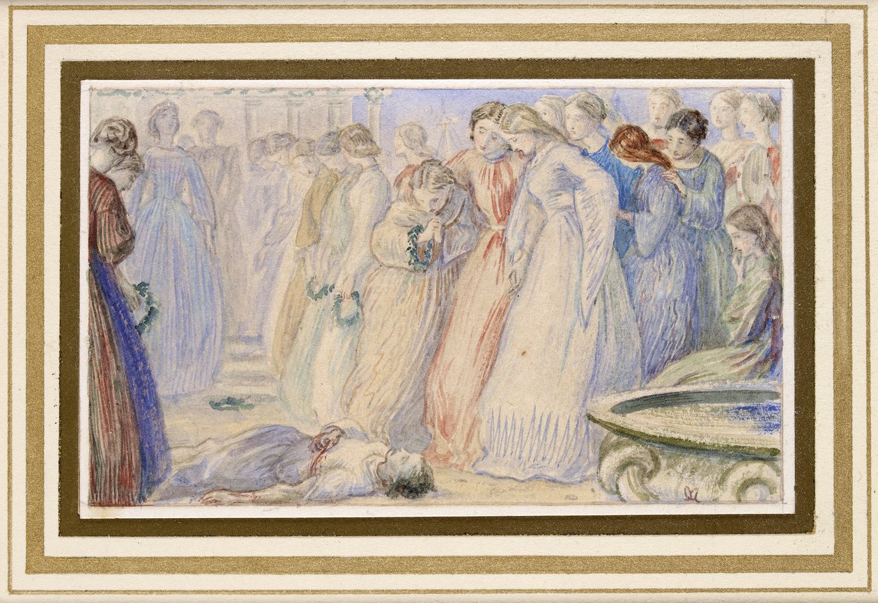 Iphis e Anaxarete (aquarela com caneta e tinta) de John Everett Millais