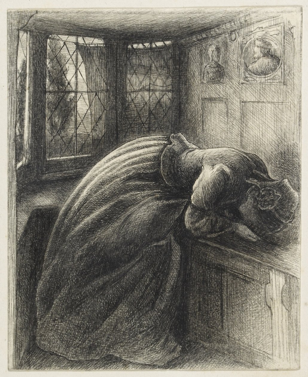 Mariana (caneta e tinta preta) de John Everett Millais