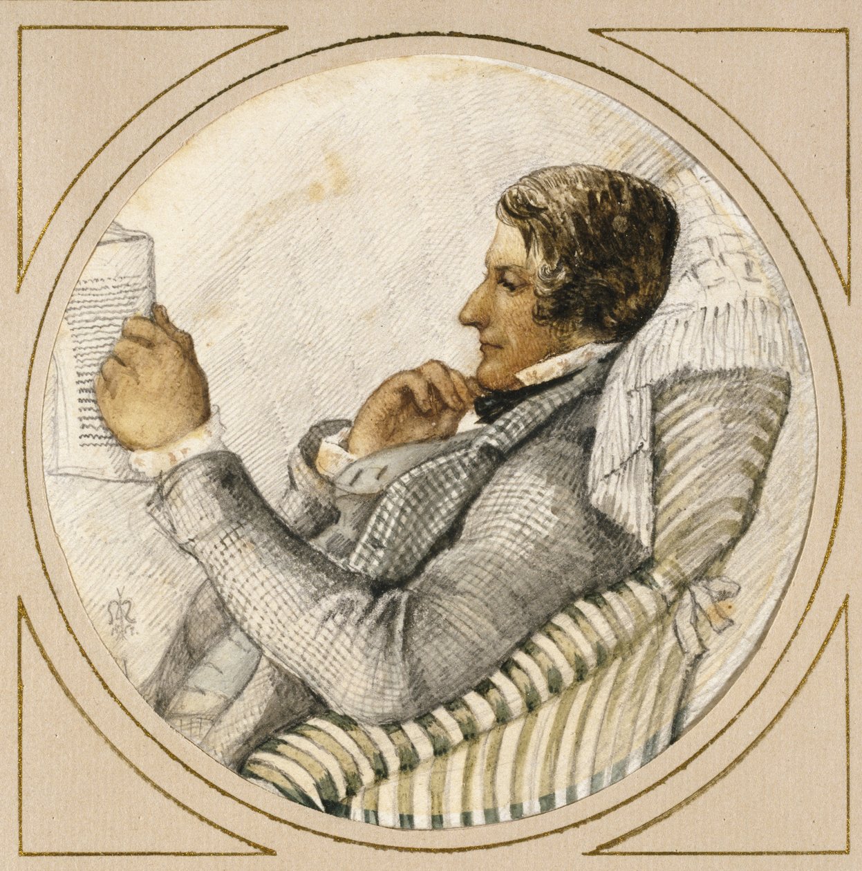 Retrato de Ford Madox Brown (aquarela sobre grafite com caneta e tinta azul sobre papel branco) de John Everett Millais