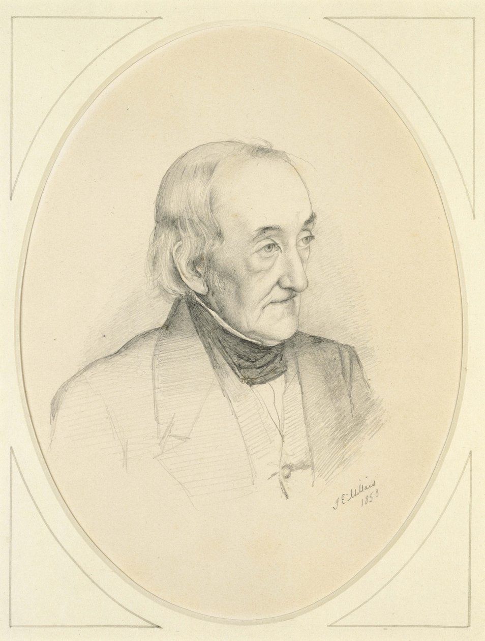 Retrato de William Bennett, 1850 (lápis em papel branco) de John Everett Millais