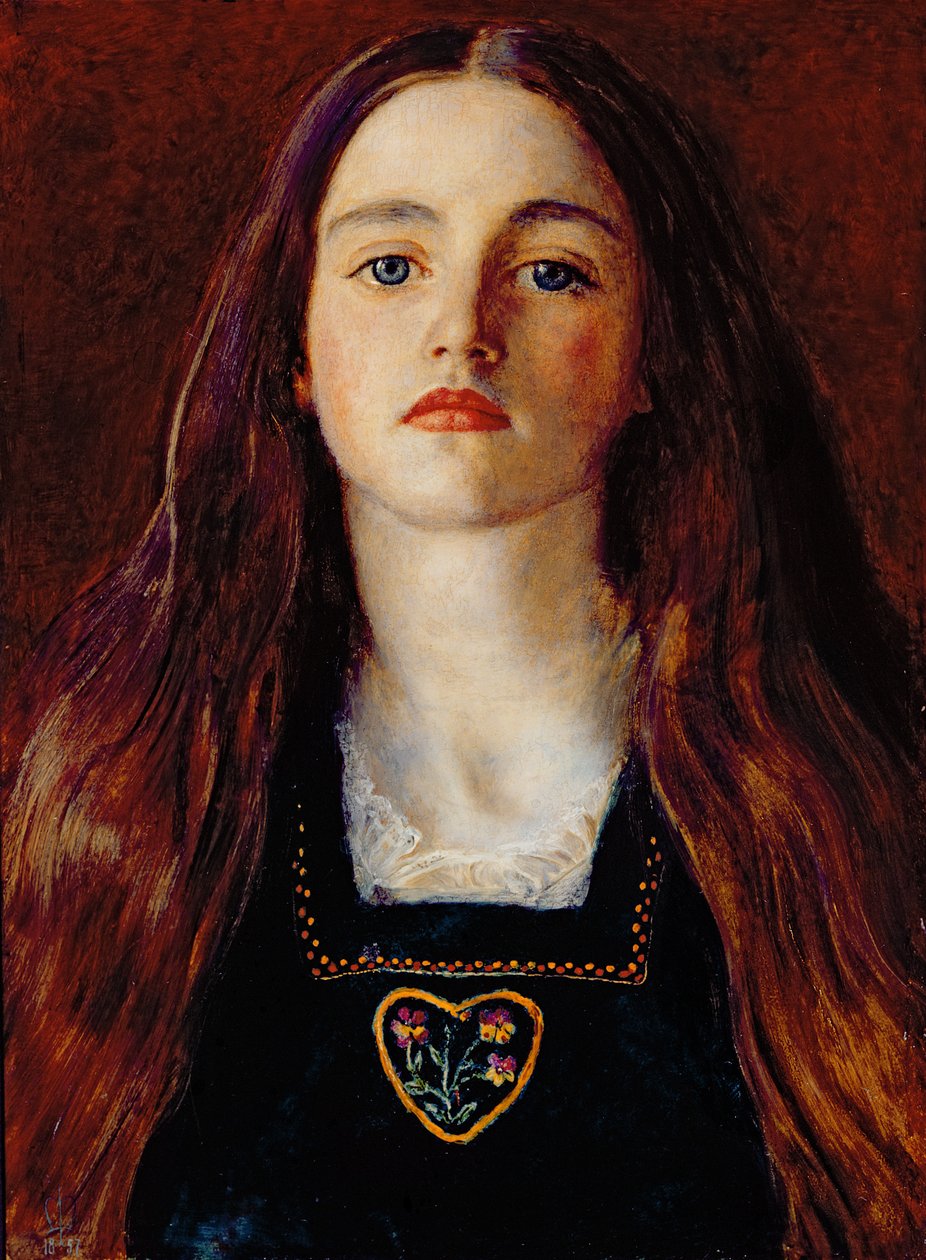 Retrato de uma menina, 1857 (óleo sobre papel colocado sobre o painel) de John Everett Millais