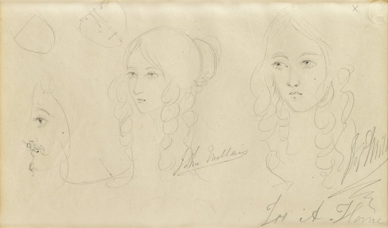 Esboços da cabeça de uma menina de John Everett Millais