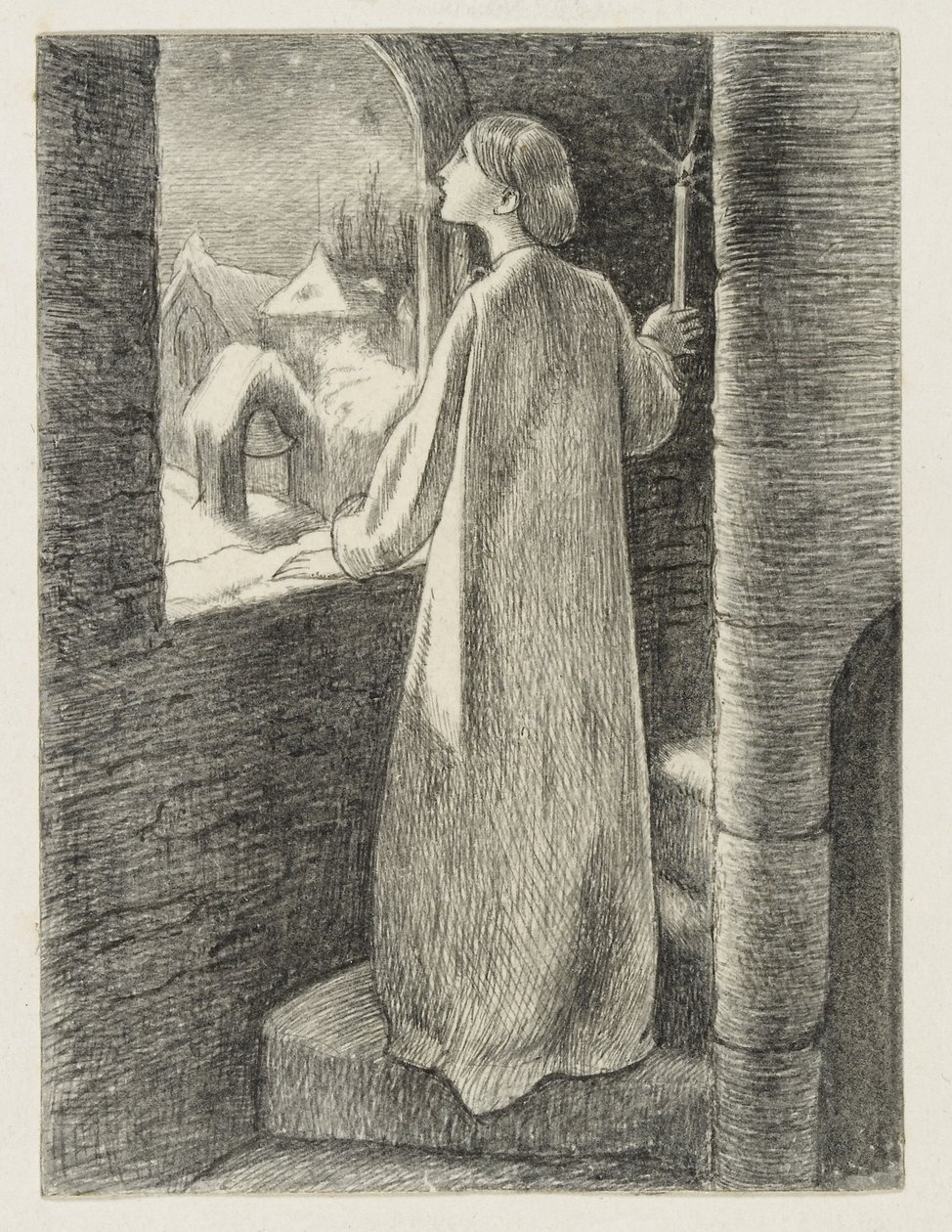 St Agnes Eve (caneta e tinta preta) de John Everett Millais