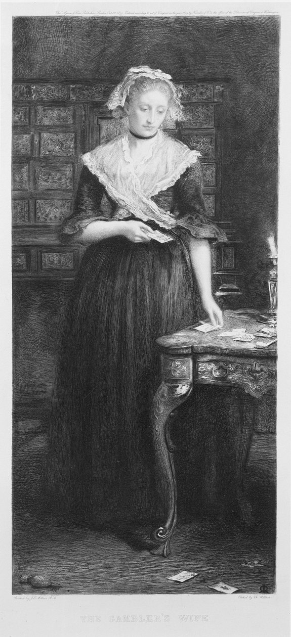 A Esposa do Jogador, gravada por Charles A. Waltner (1846-1925) pub. por Thomas Agnew und Sons, 1879 de John Everett Millais