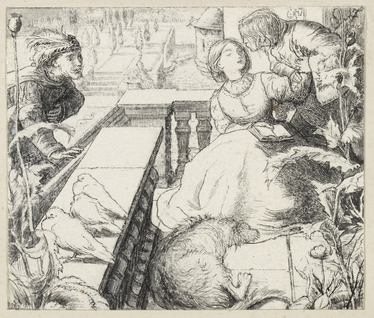 O Palácio Dormir (caneta e tinta preta) de John Everett Millais