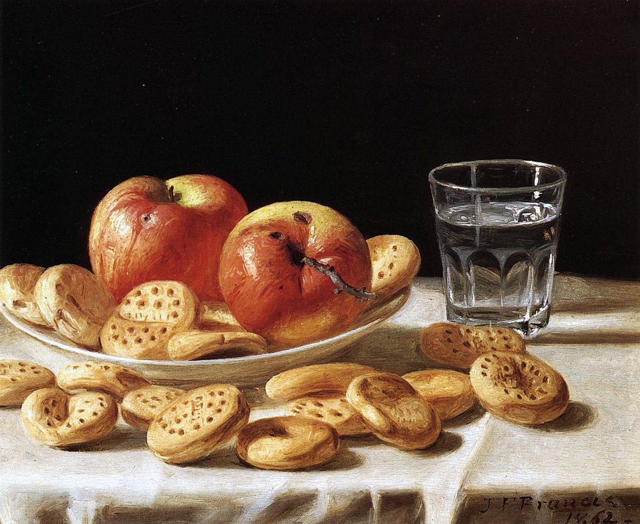 Ainda vida com maçãs e biscoitos, 1862 de John F. Francis