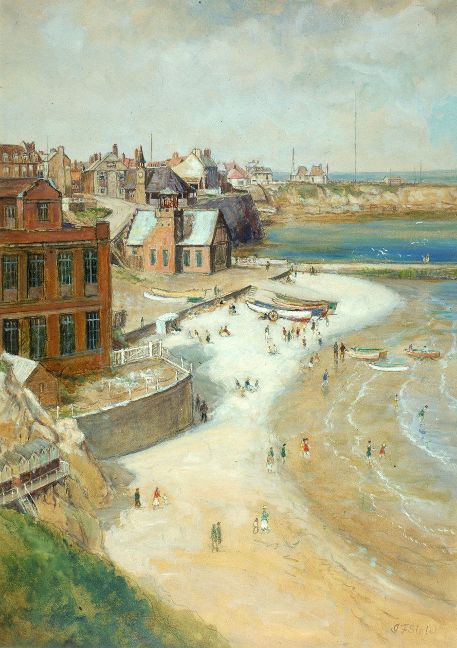 Cullercoats, Northumberland, 1910 (óleo, lápis e wc no cartão) de John Falconar Slater