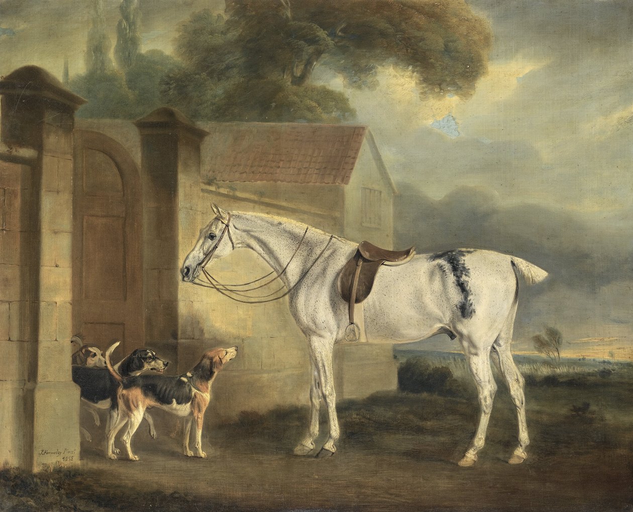 Lorde Lonsdales Fleabitten Gray Hunter, Brass, em Cottesmore com os Cottesmore Hounds de John Ferneley