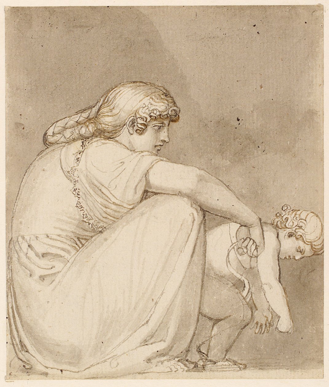 Uma mãe e criança (caneta, tinta e papel) de John Flaxman