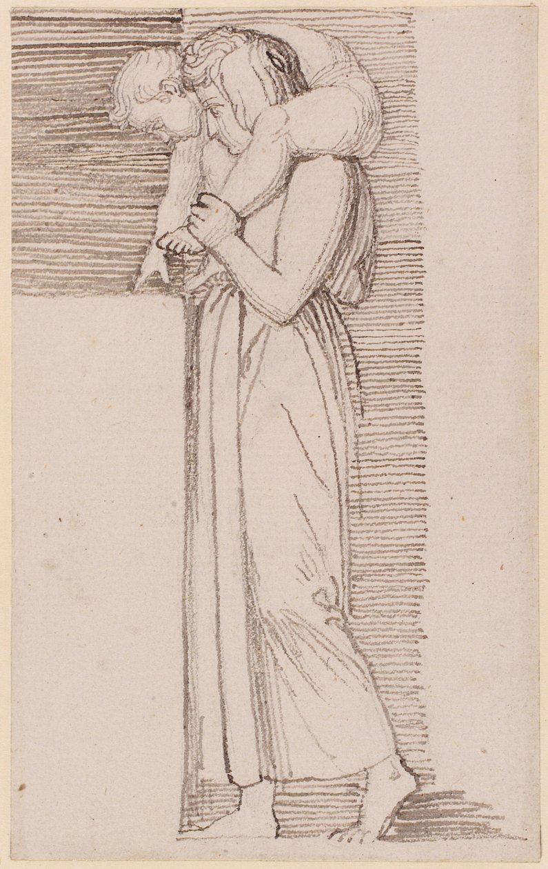 Uma mulher com uma criança nua em seu ombro, virado para a esquerda (lápis, caneta, tinta e lavar no papel) de John Flaxman