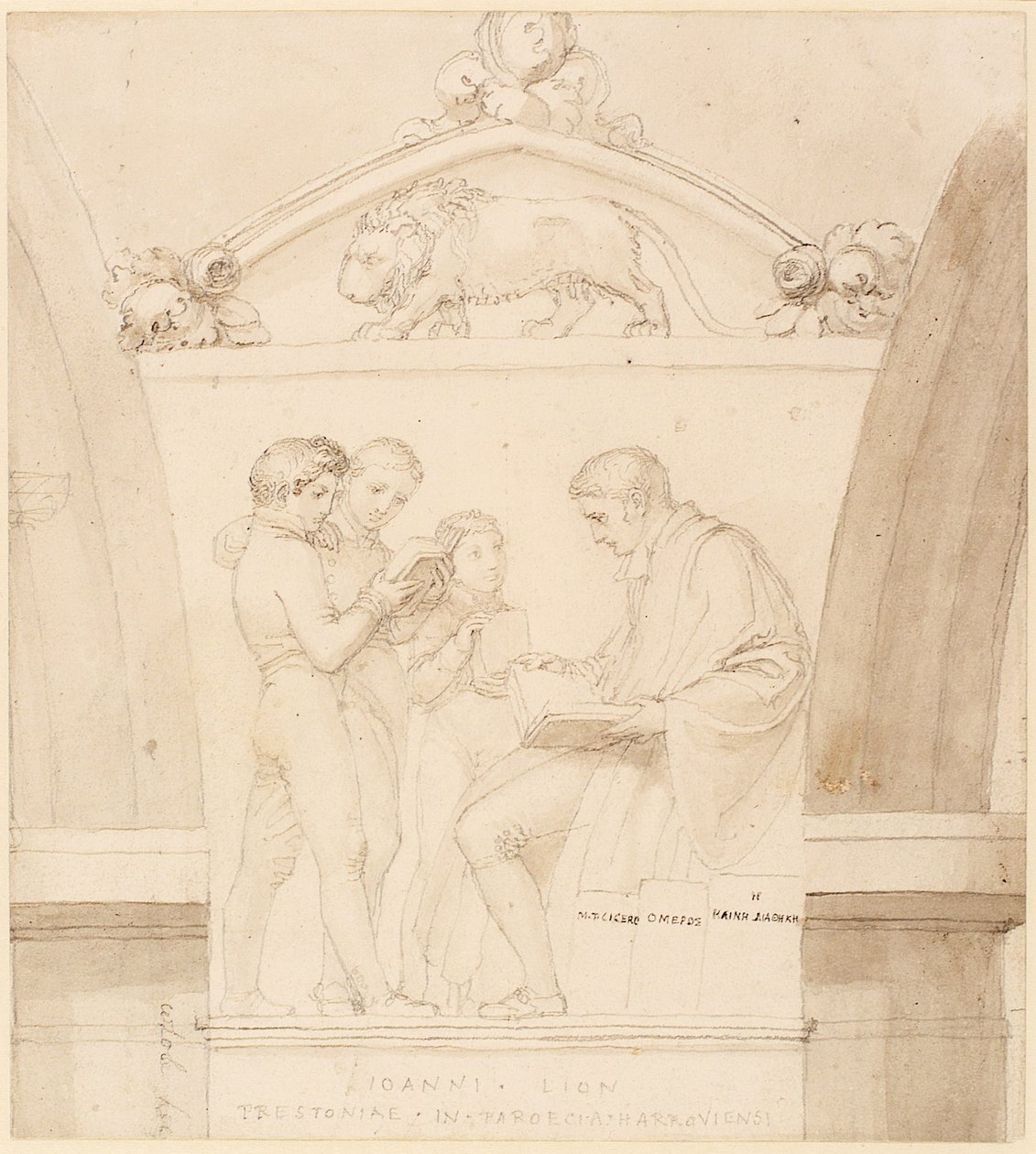 Design para um monumento de John Lyon (lápis, caneta, tinta e papel) de John Flaxman