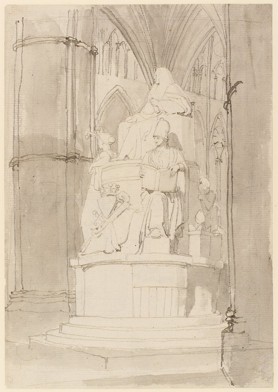 Projeto para o Monumento de Lord Mansfield, Abadia de Westminster (lápis, caneta, tinta e papel) (ver também 273967 e 273969) de John Flaxman
