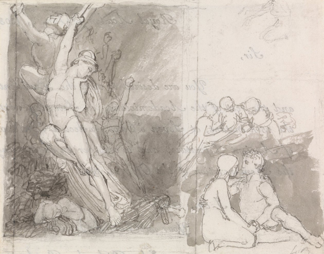 Ilustração para Miltons Paradise Lost - Adão e Eva Guardados pelos Anjos de John Flaxman