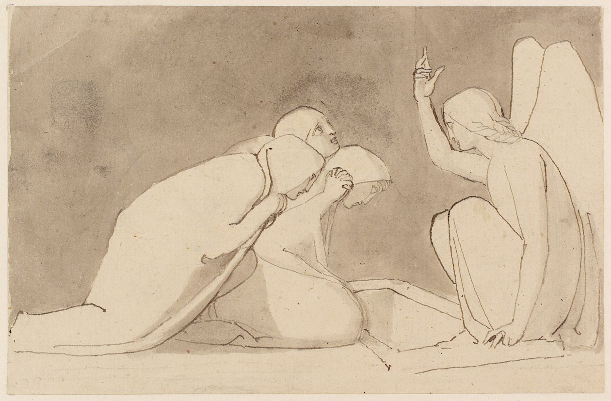 Três Marys no Sepulcro (lápis, caneta, tinta e lavagem) (ver também 273962) de John Flaxman