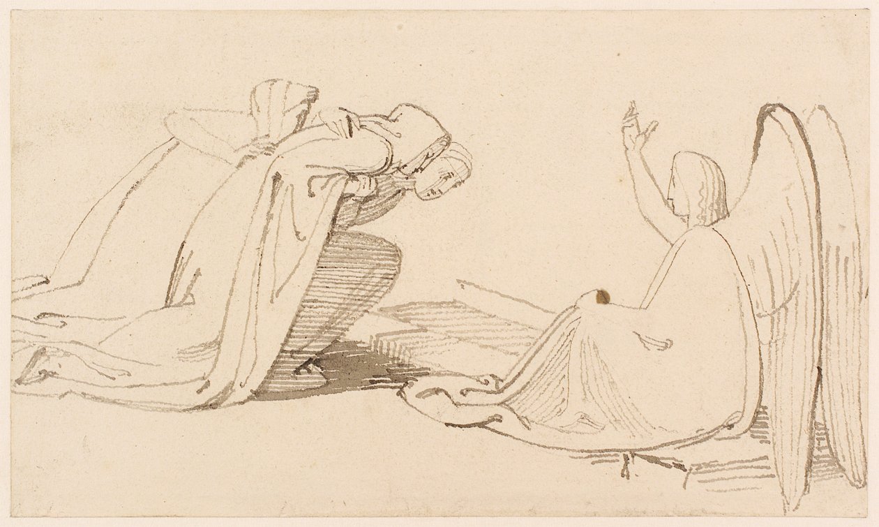 Três Marys no Sepulcro (lápis, caneta, tinta e lavagem) (ver também 273963) de John Flaxman
