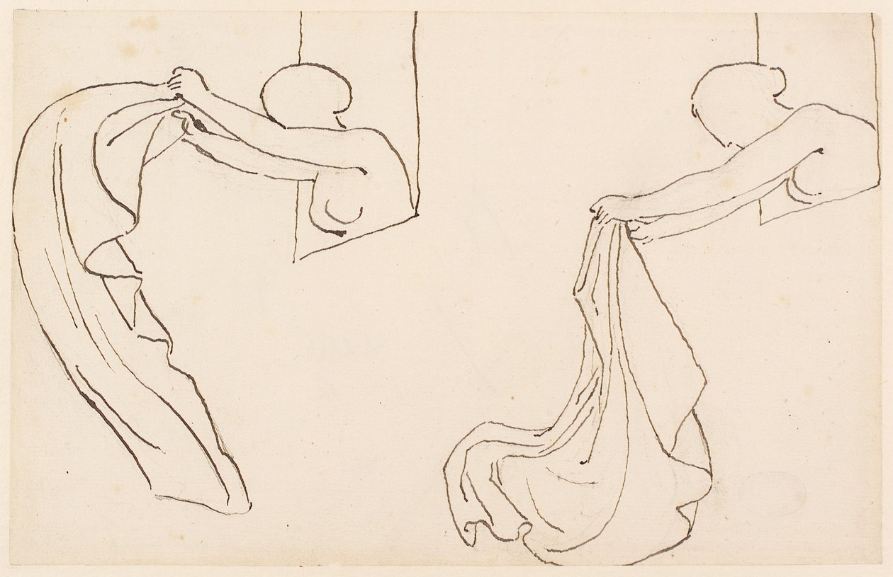 Dois estudos de uma garota (lápis, caneta e tinta no papel) de John Flaxman
