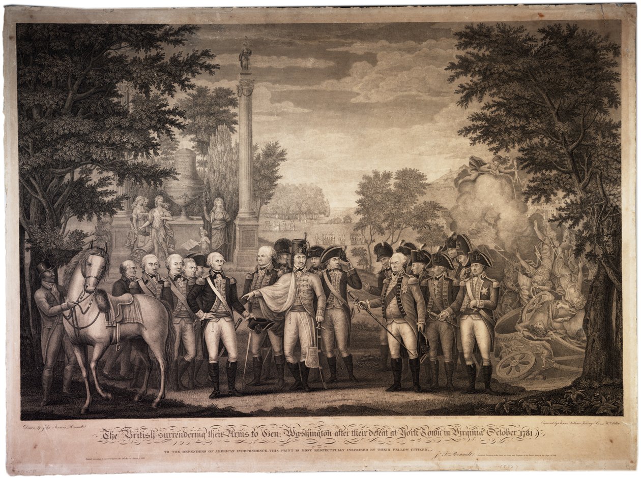 Os britânicos entregando suas armas ao general Washington ... em York Town [Yorktown], 1819 de John Francis Renault
