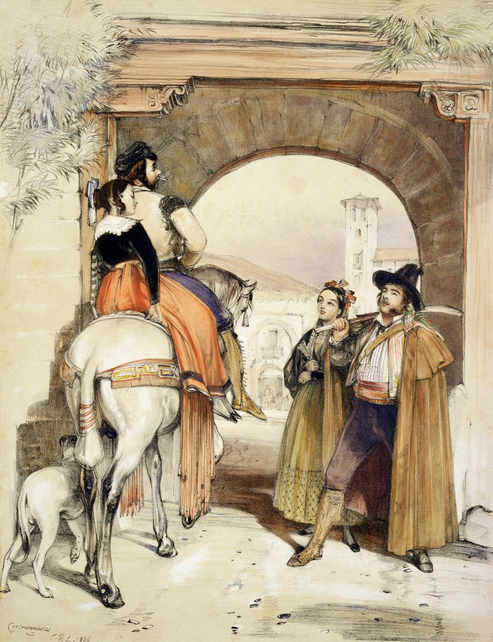Contrabandistas, de &39;Sketches of Spain&39;, gravados por Charles Joseph Hullmandel (1789-1850), publicado em 1836 de John Frederick Lewis