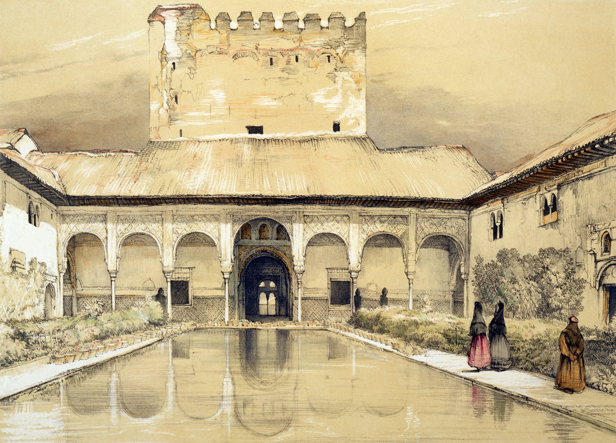 Corte das Murtas (Pátio dos Arrayanes) e a Torre de Comares, de &39;Esboços e Desenhos da Alhambra&39;, gravados por William Gauci (fl.1825-54), 1835 de John Frederick Lewis