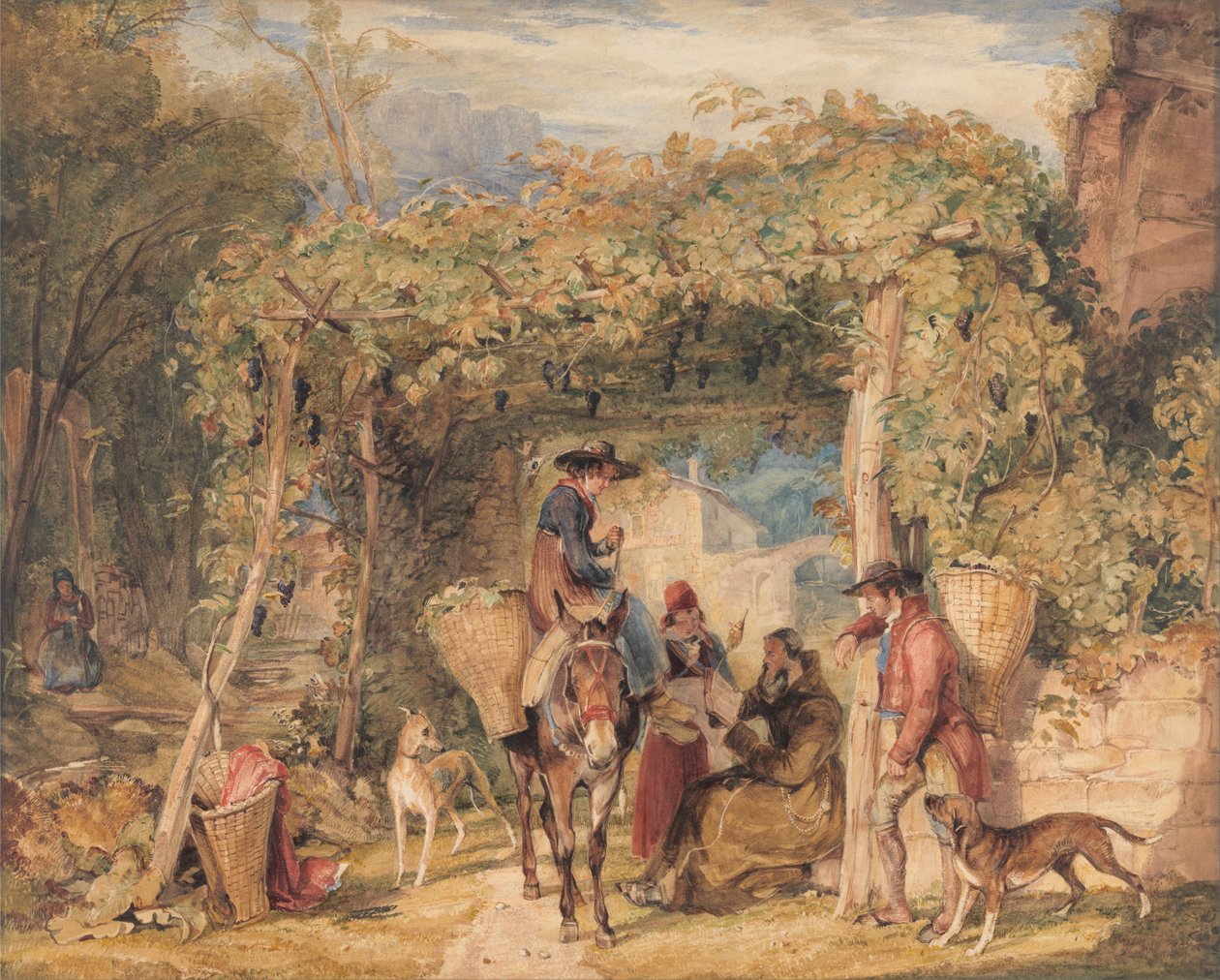 Figuras e animais em um vinhedo de John Frederick Lewis