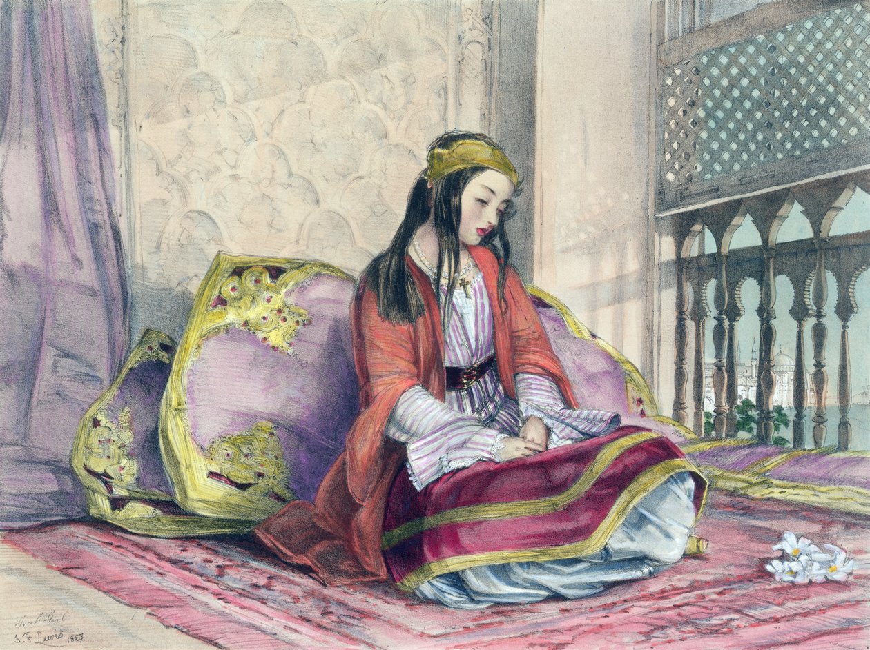 Menina grega, placa 16 de &39;ilustrações de Constantinopla, gravada pelo artista, 1837 de John Frederick Lewis