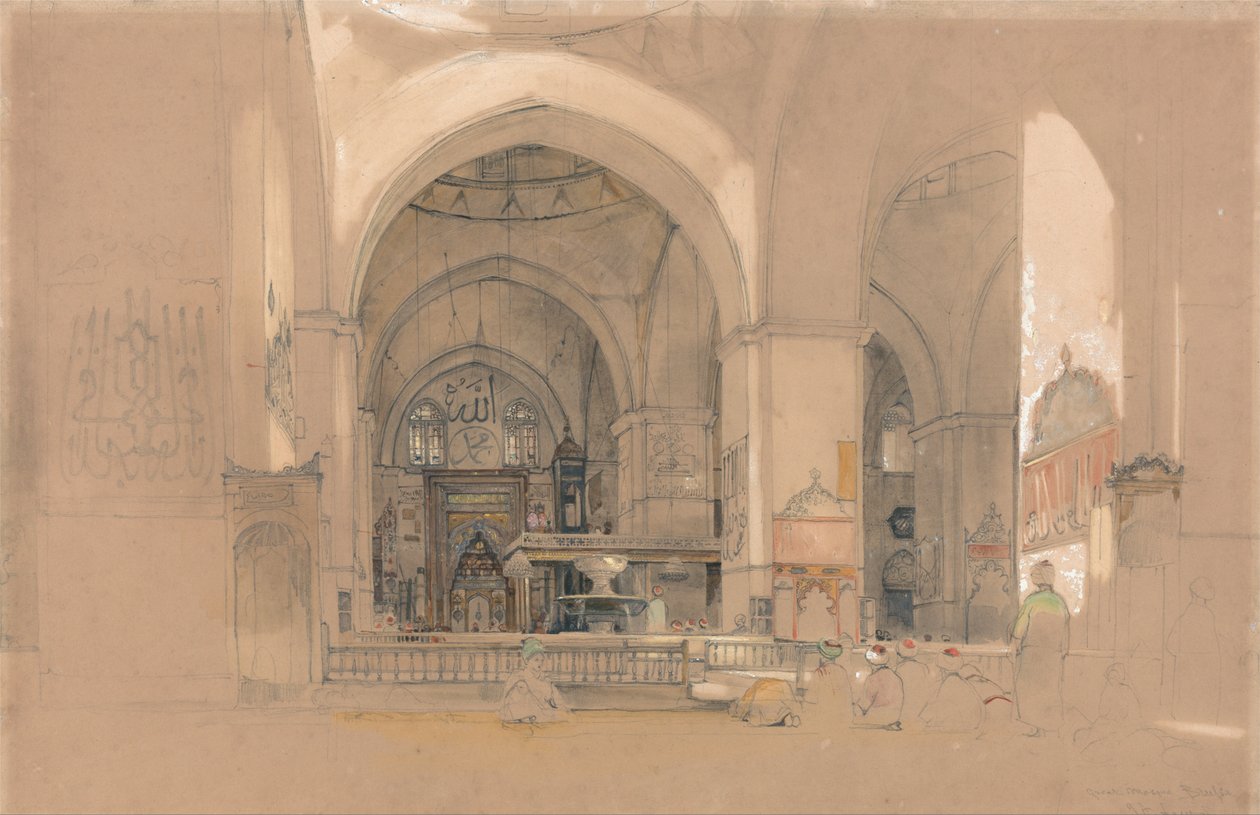 Interior, de, a, grande mesquita, (Ulucami), bursa, peru de John Frederick Lewis