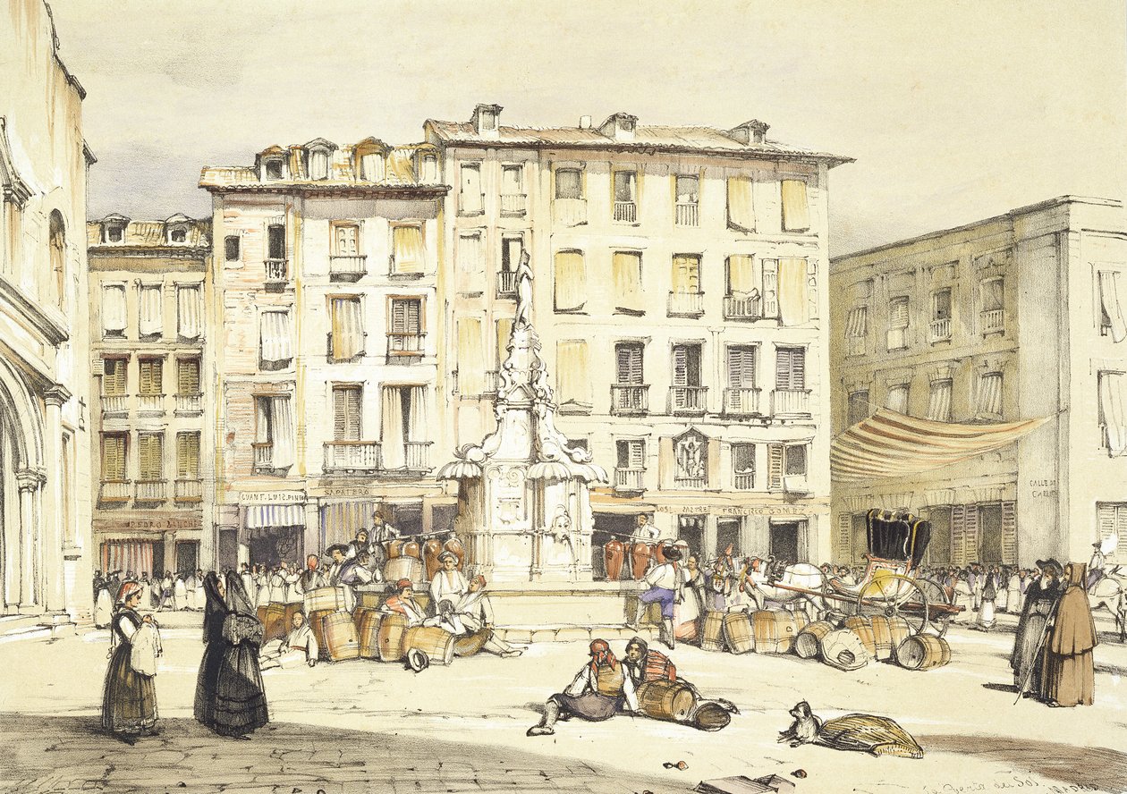 La Puerta del Sol, Madri, de &39;Sketches of Spain&39;, gravada por Charles Joseph Hullmandel (1789-1850), publicada em 1836 de John Frederick Lewis