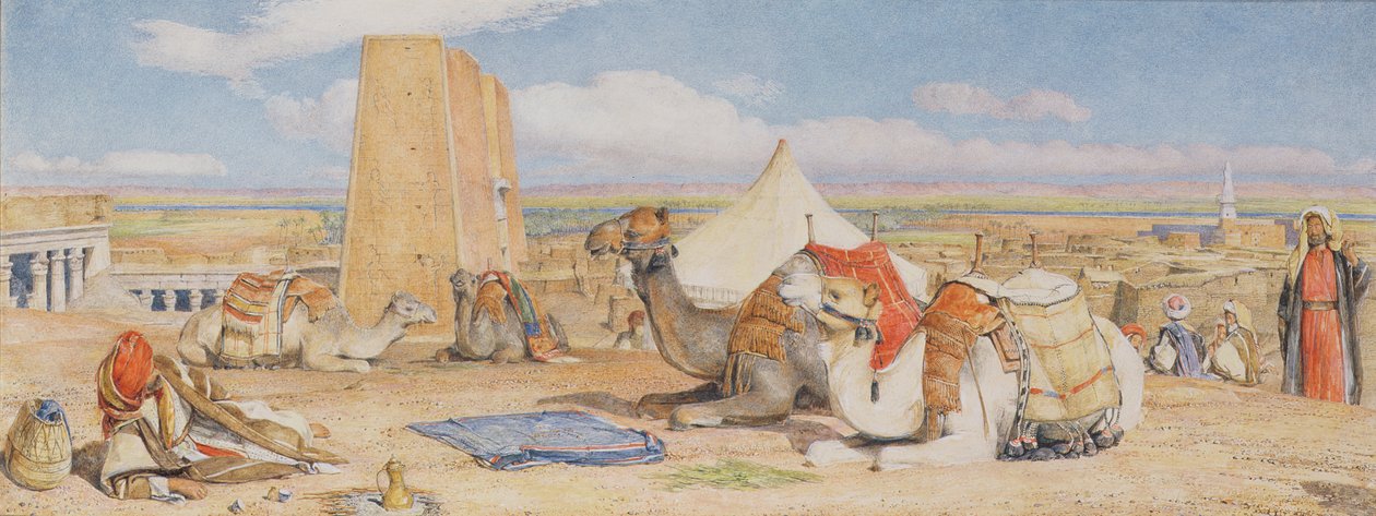 The Caravan - Um acampamento árabe em Edfou, c.1861 (wc sobre lápis aumentado de branco) de John Frederick Lewis