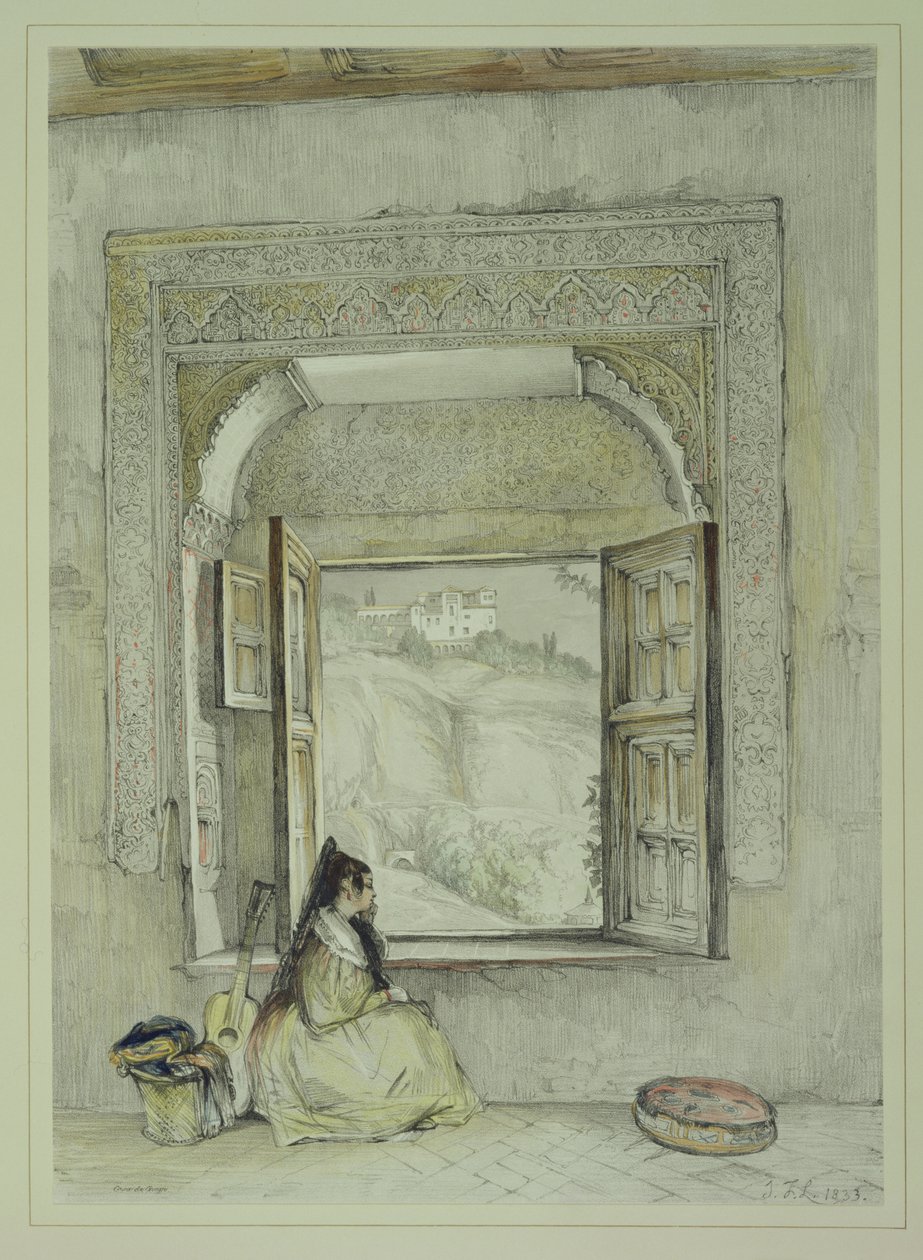 O Palácio do Generalife, da Casa de Chapi, de "Esboços e Desenhos da Alhambra", gravado por William Gauci (fl.1825-54), 1833 de John Frederick Lewis
