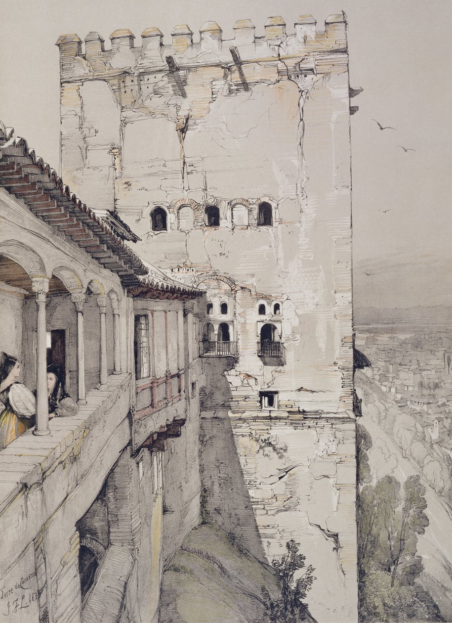 A Torre de Comares, de &39;Sketches and Drawings of the Alhambra&39;, gravada por James Duffield Harding (1798-1863), 1835 de John Frederick Lewis