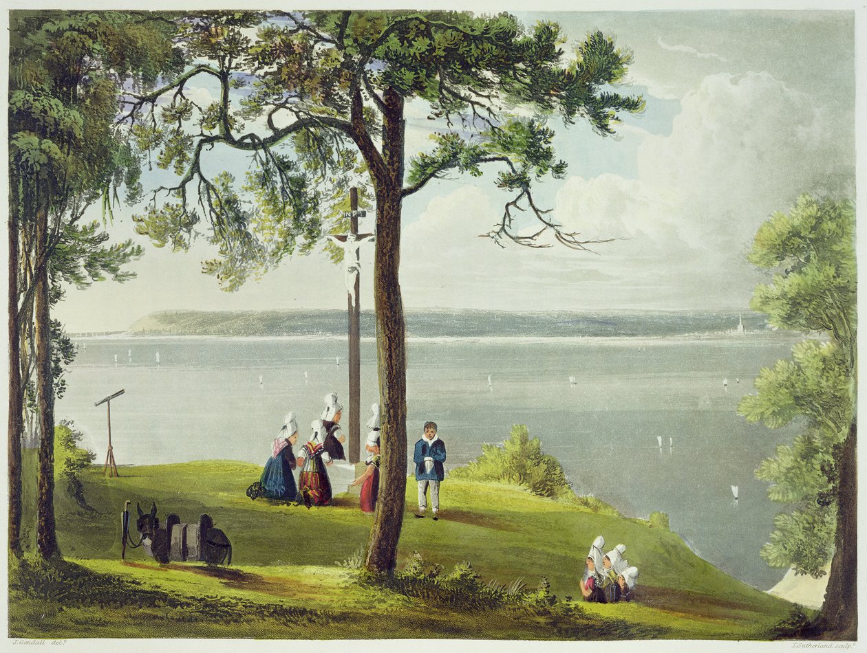 Boca do Sena, de "Vistas sobre o Sena", gravada por Daniell Havell (1785-1826), publicada por R. Ackermann (1764-1834) 1821 de John Gendall
