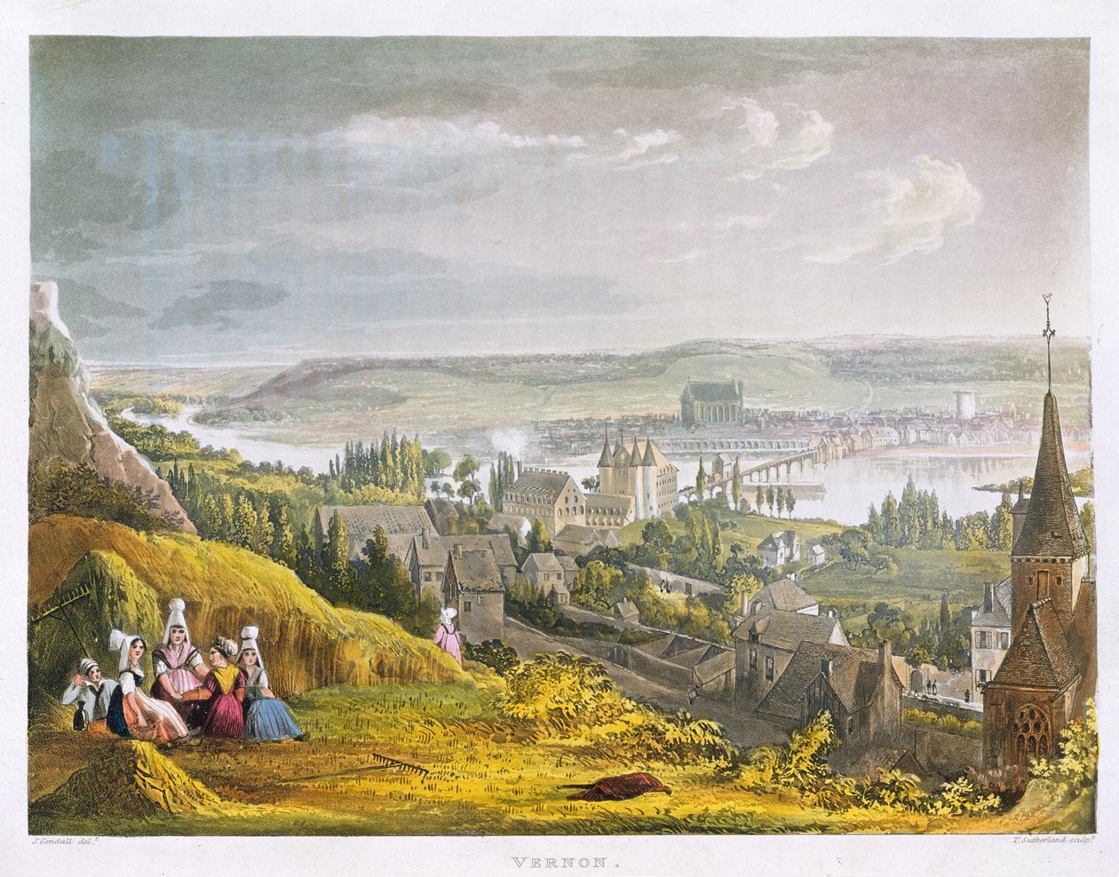 Vernon, de &39;Views on the Seine&39;, gravado por Thomas Sutherland (n.1785) publicado por R. Ackermann (1764-1834) em 1821 de John Gendall