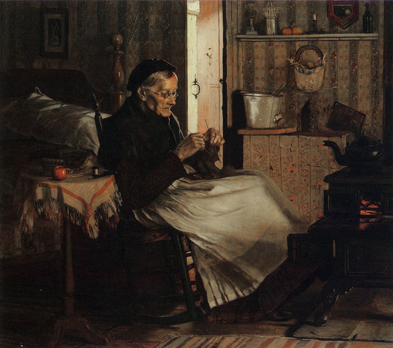Uma velha tricô, c.1893 de John George Brown